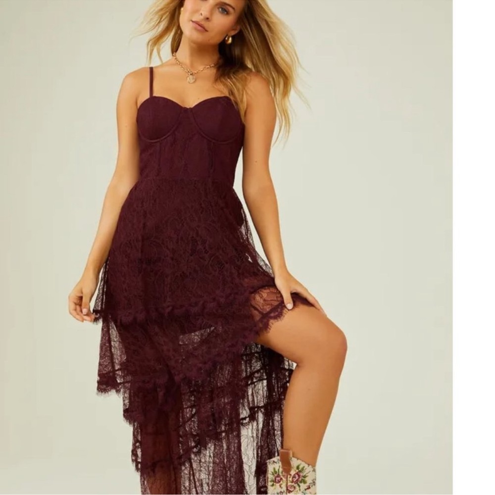 Altar’d State Tiered Burgundy Spaghetti Strap Dress